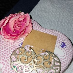 Muted Goldtone Filigree Cutout Round Hoop Earrings